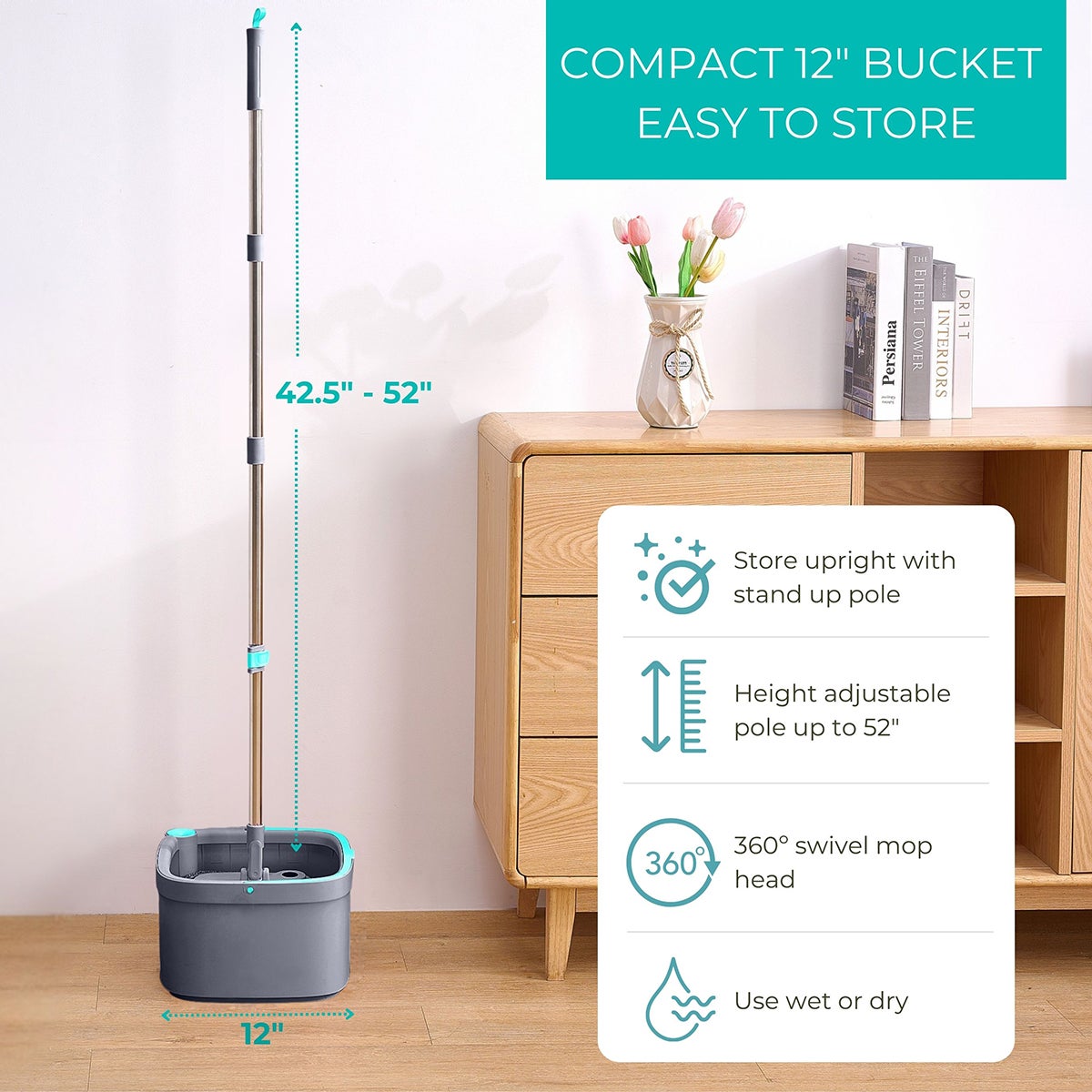 True & Tidy True Clean Spin Mop & Bucket System | The Container Store